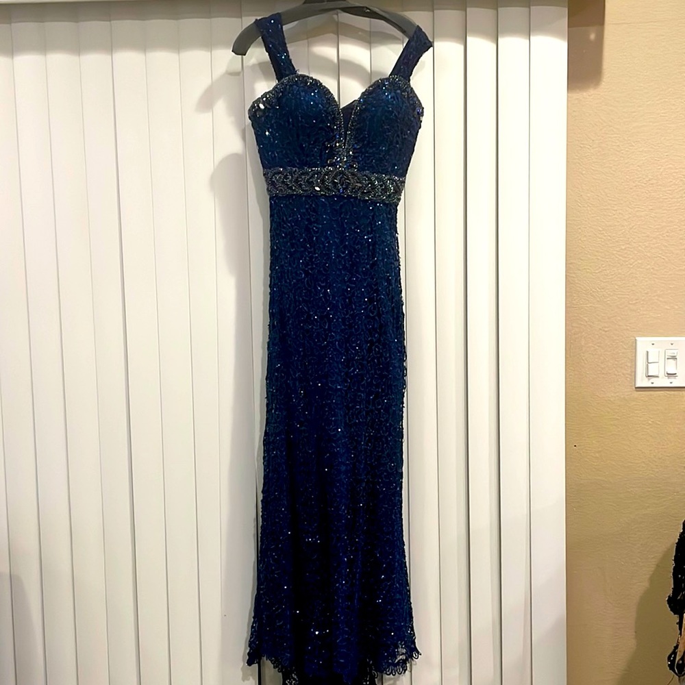 Navy Blue couture dress by Jovani. Size 8